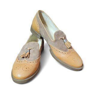 GIROTTI slip-on brown & camel leather and suede loafer with tassels EU40 US9.5
